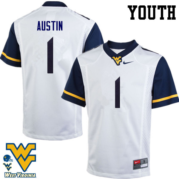 Youth #1 Tavon Austin West Virginia Mountaineers College Football Jerseys-White - Click Image to Close